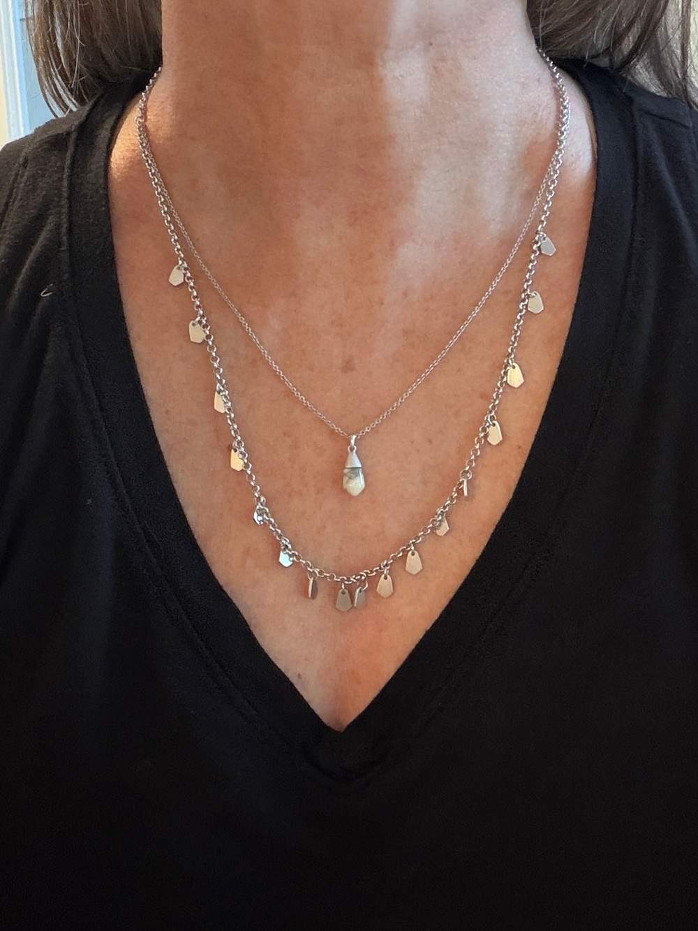🐼 Delicate Silver White Stone Pendant Necklace #0174